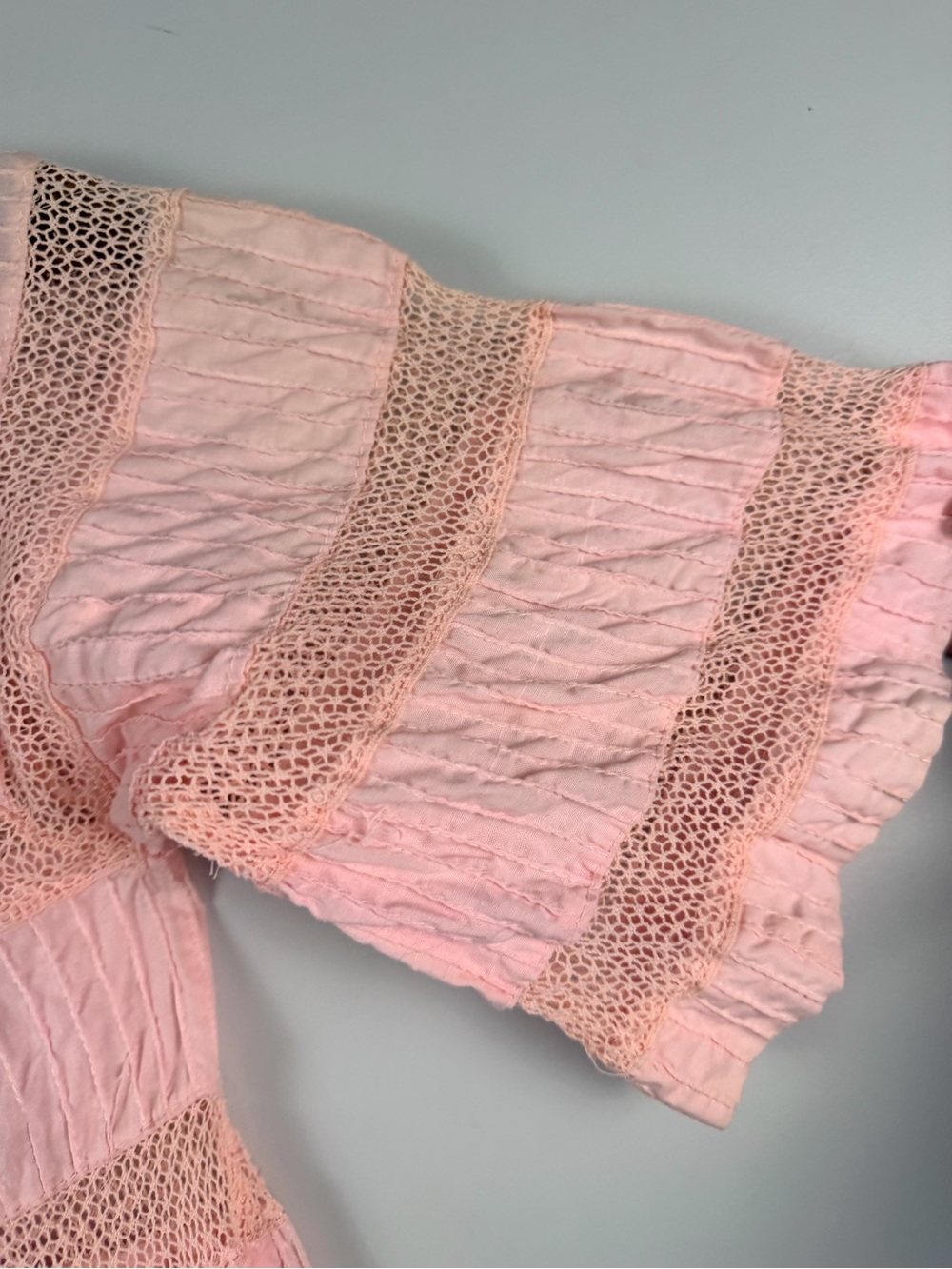 Tachi Castillo 1970s Vintage pink Crochet Cotton Mexican Empire Midi Dress - Picture 4 of 5